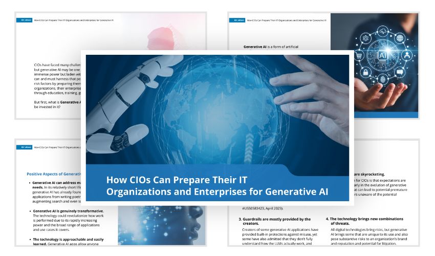 Five page preview spread of the eBook-How CIOs Can Prepare Their IT  Organizations and Enterprises for Generative AI